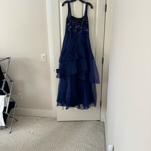 Aidan Mattox Navy Blue Layered Kids Dress